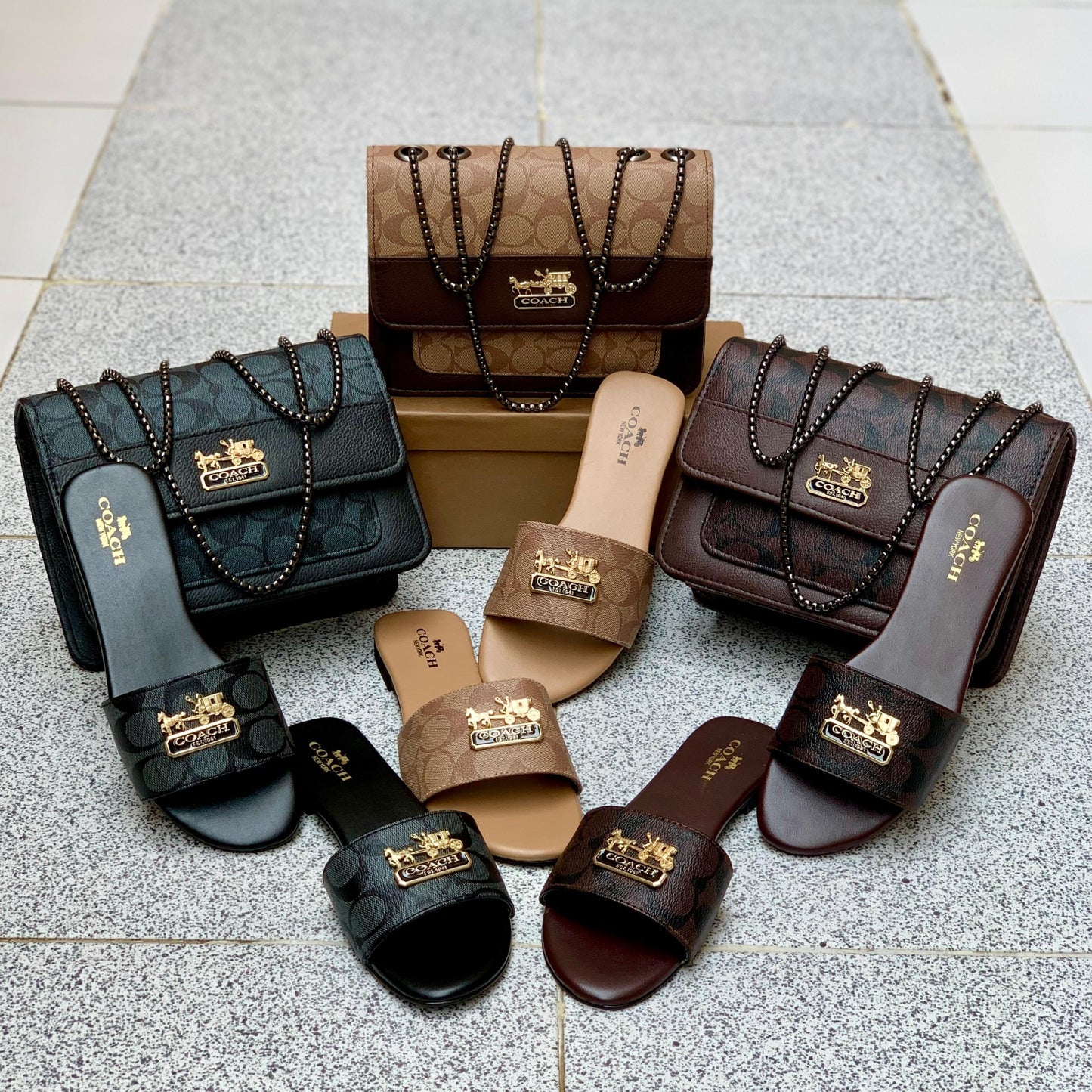 Elegant Black Handbag & Slides Set β Premium Style Combo