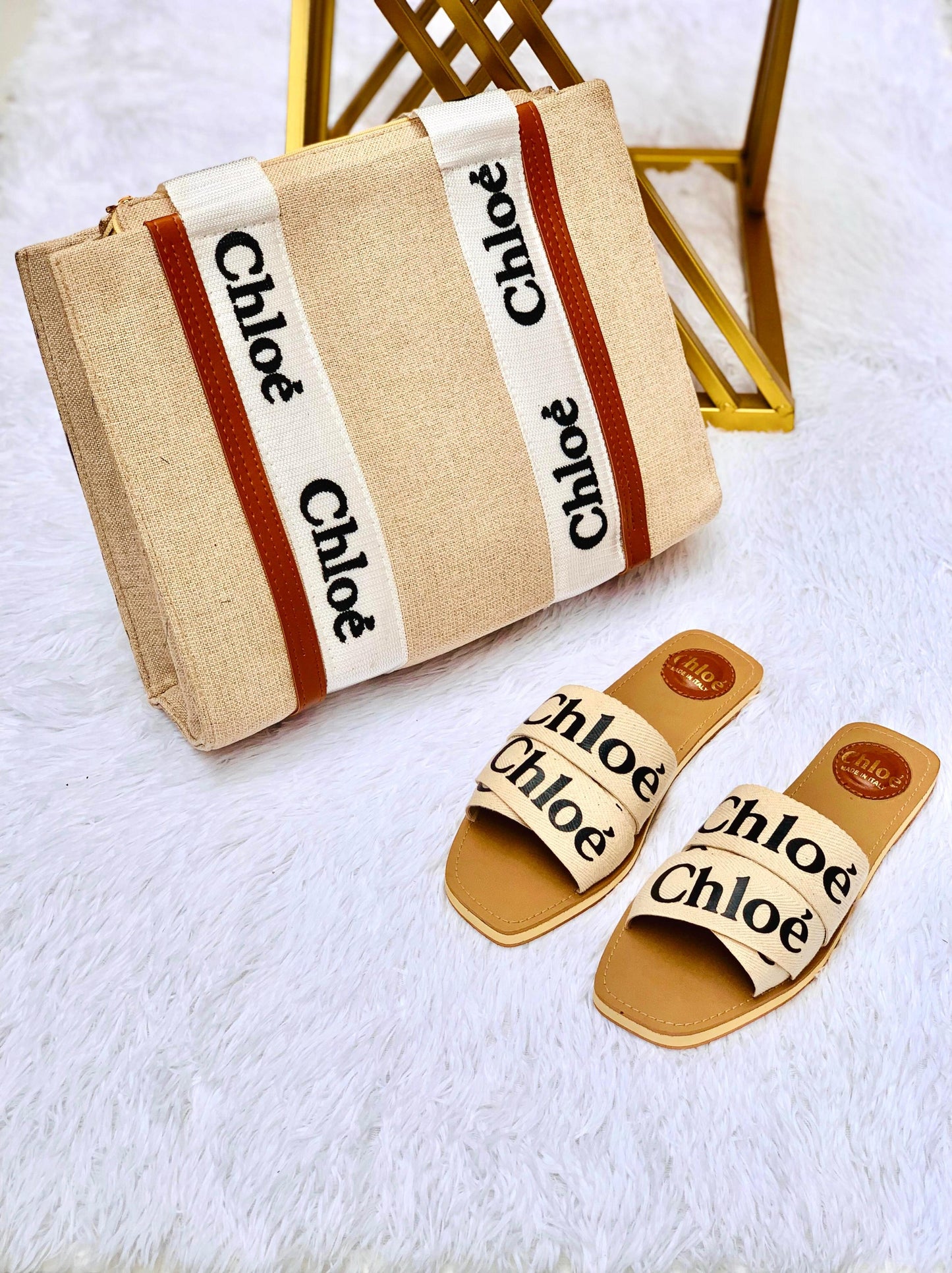 Classic Black Canvas Bag with Matching Slides