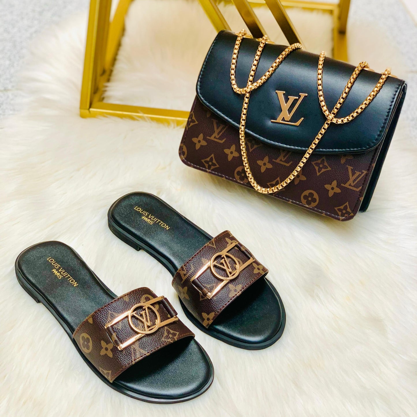 Luxury Handbag & Matching Slides Combo