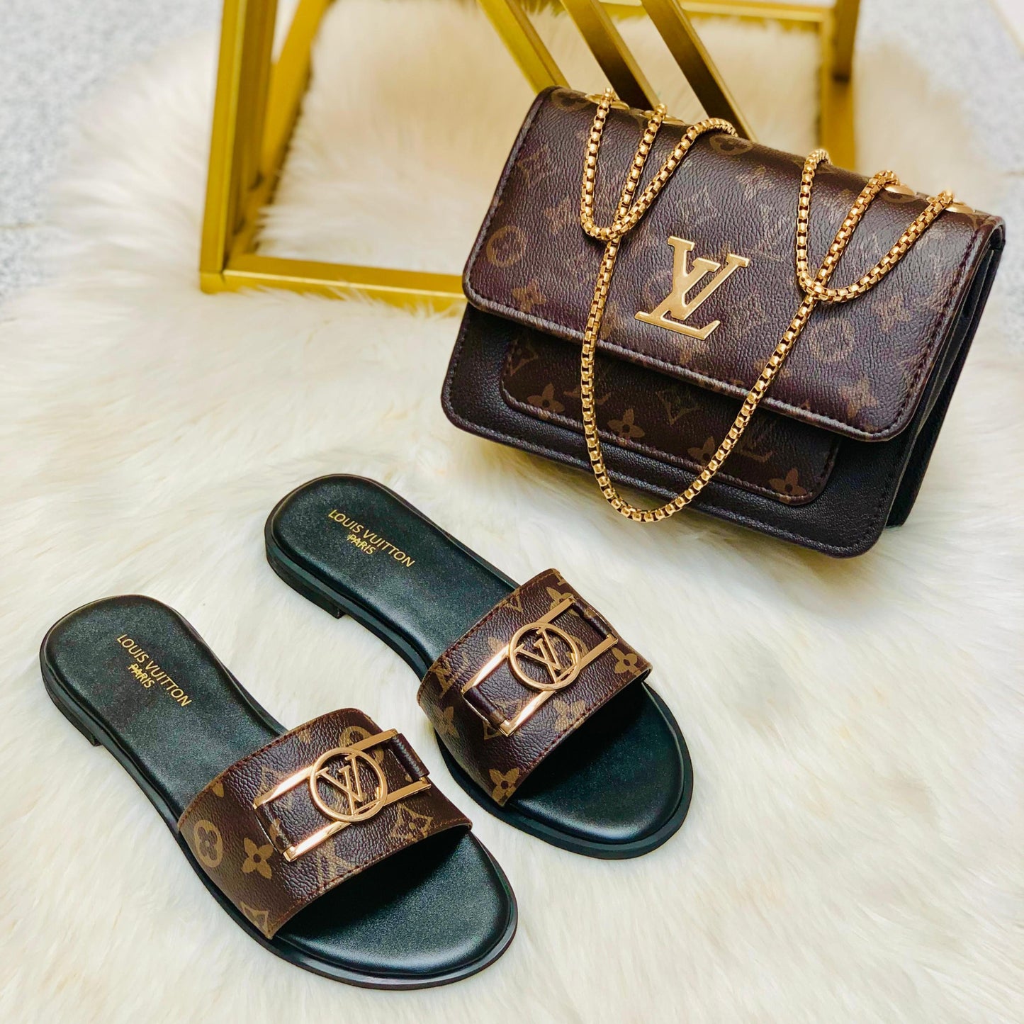 Luxury Handbag & Matching Slides Combo