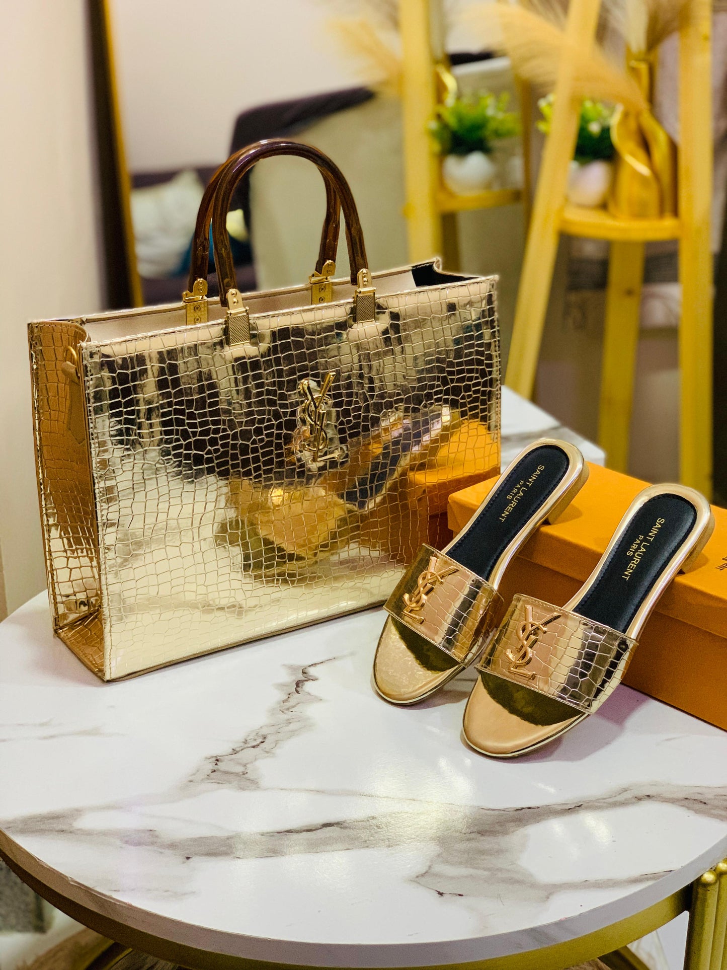 Luxury Handbag & Matching Slides Combo