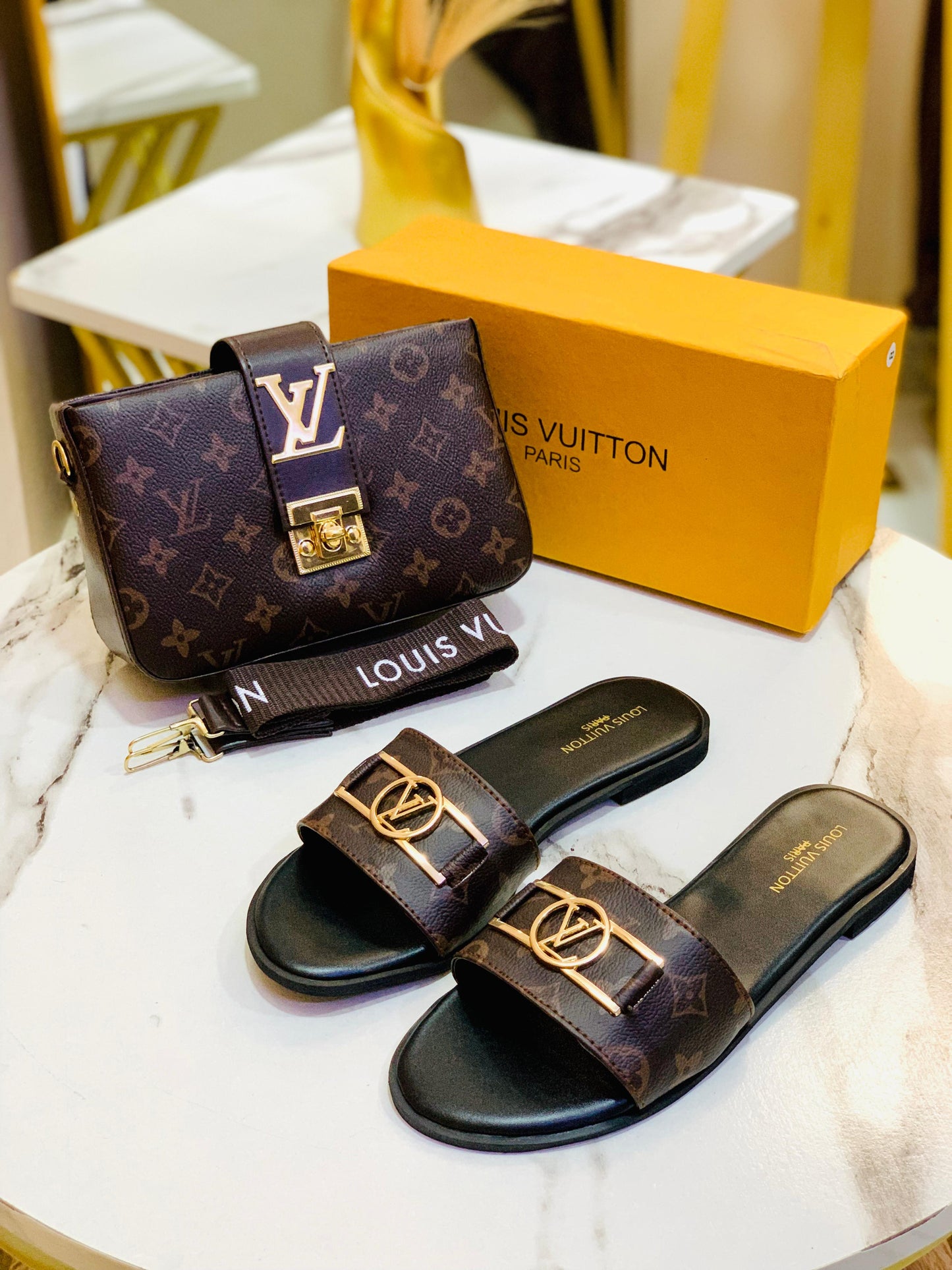 Luxury Handbag & Matching Slides Combo