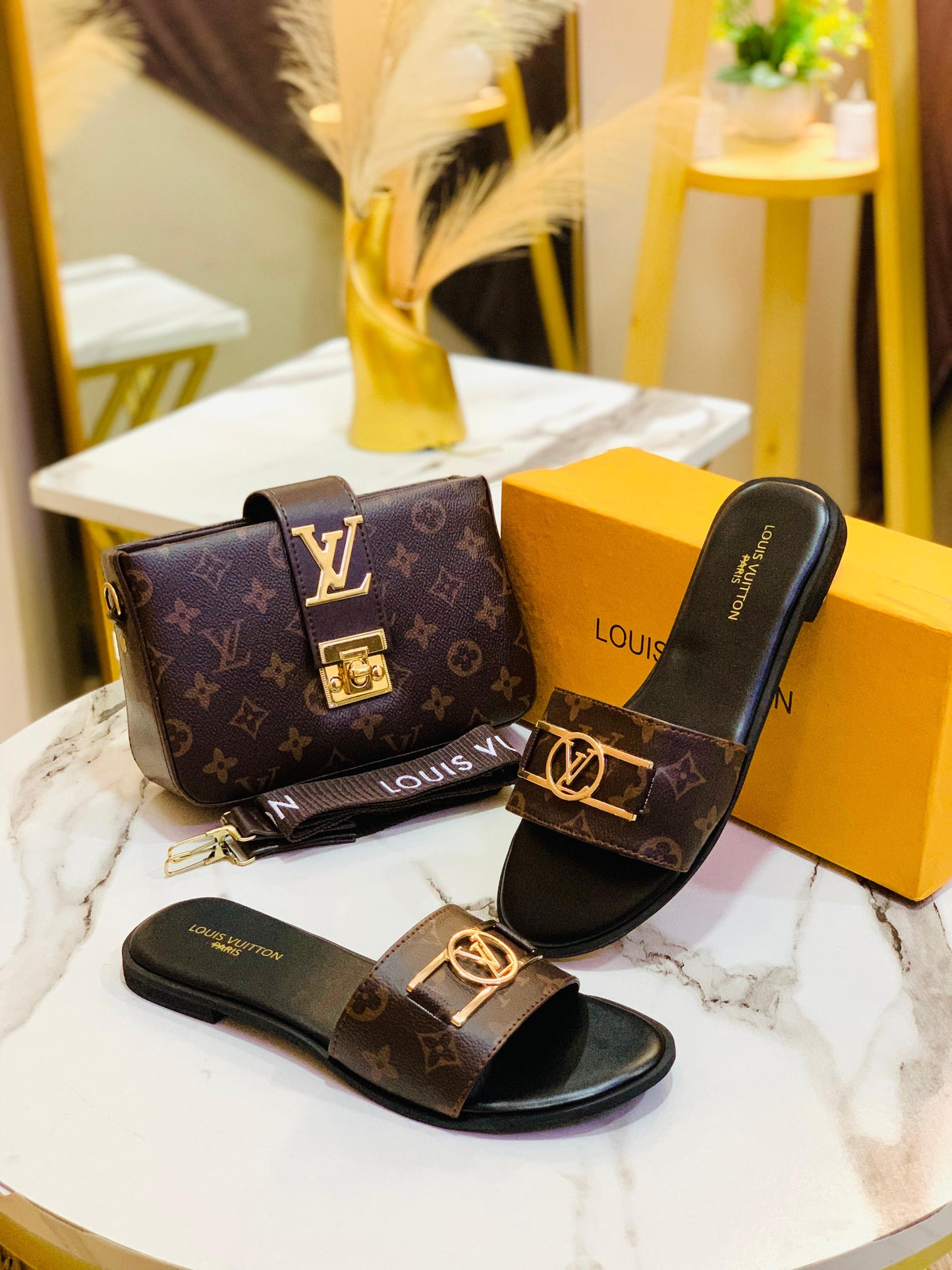 Luxury Handbag & Matching Slides Combo