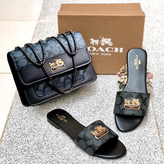 Elegant Black Handbag & Slides Set – Premium Style Combo