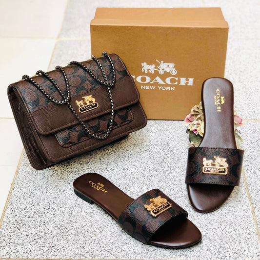 Elegant Black Handbag & Slides Set – Premium Style Combo