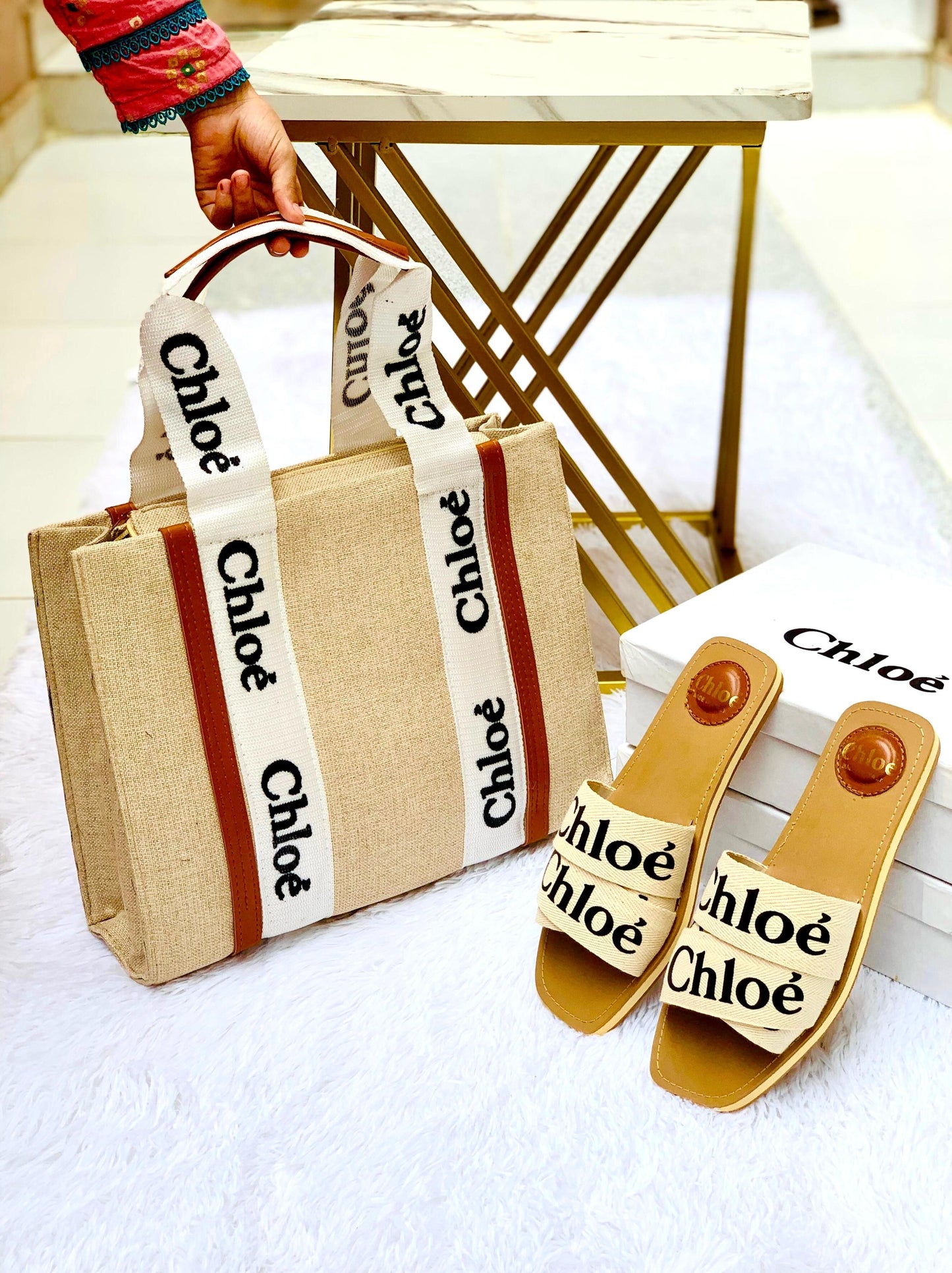 Classic Black Canvas Bag with Matching Slides