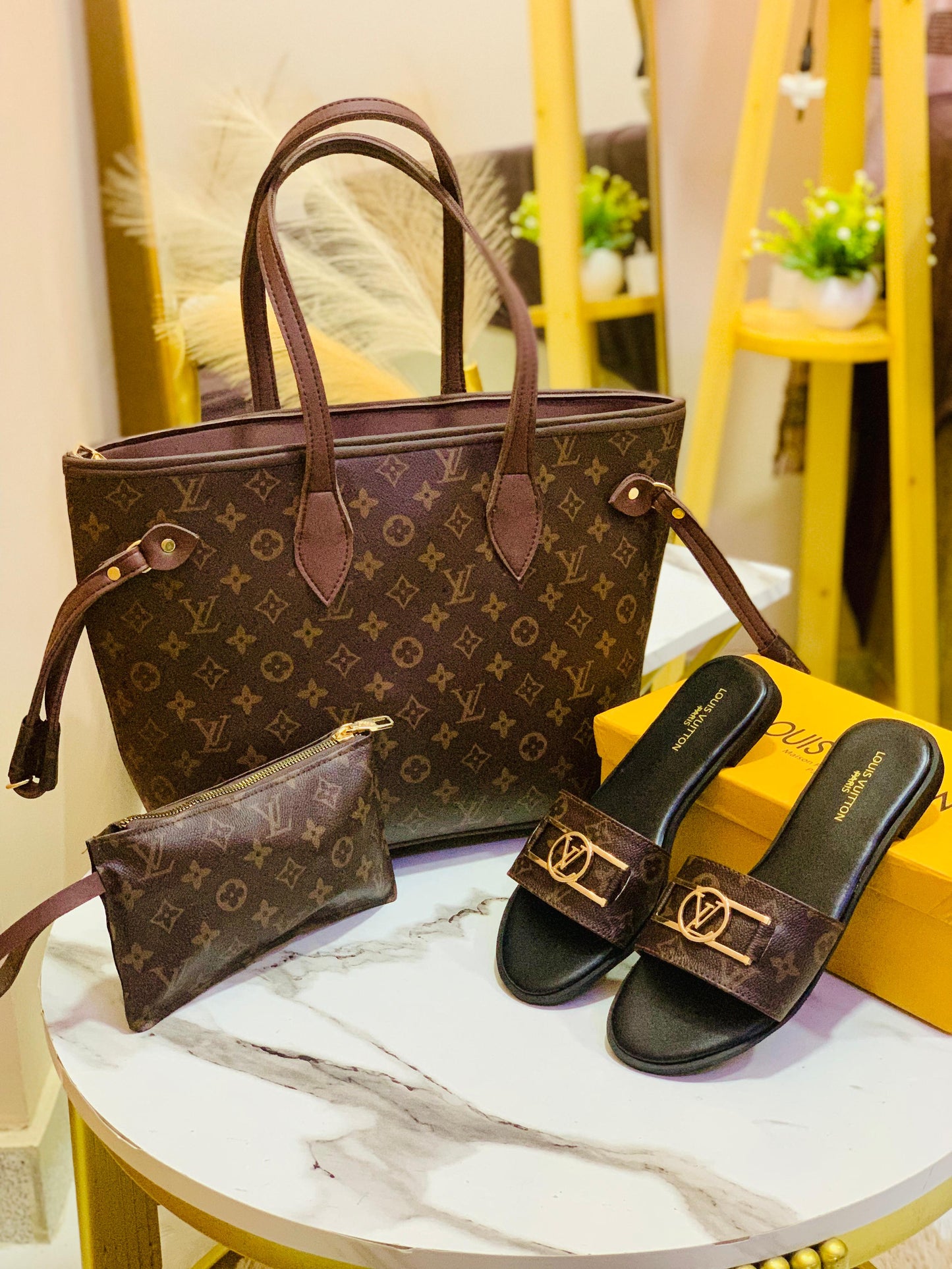Luxury Handbag & Matching Slides Combo
