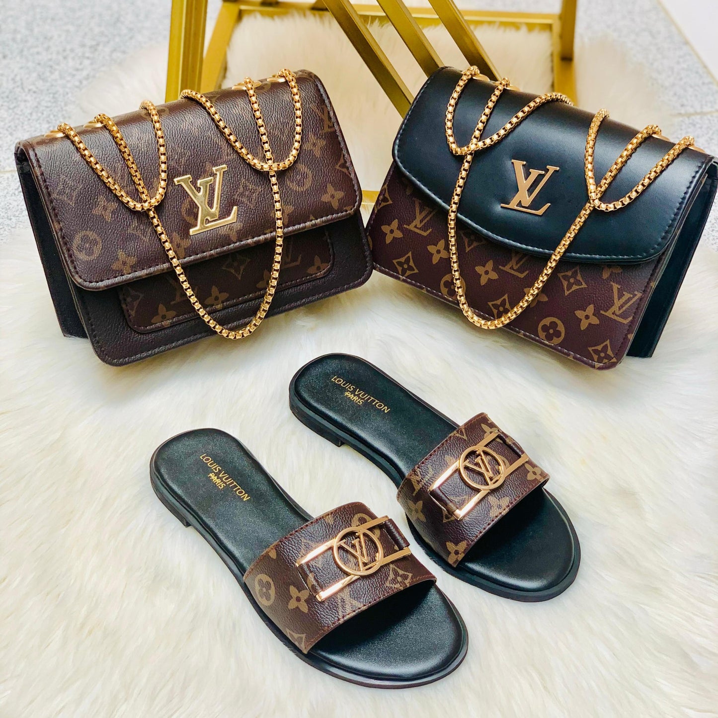 Luxury Handbag & Matching Slides Combo