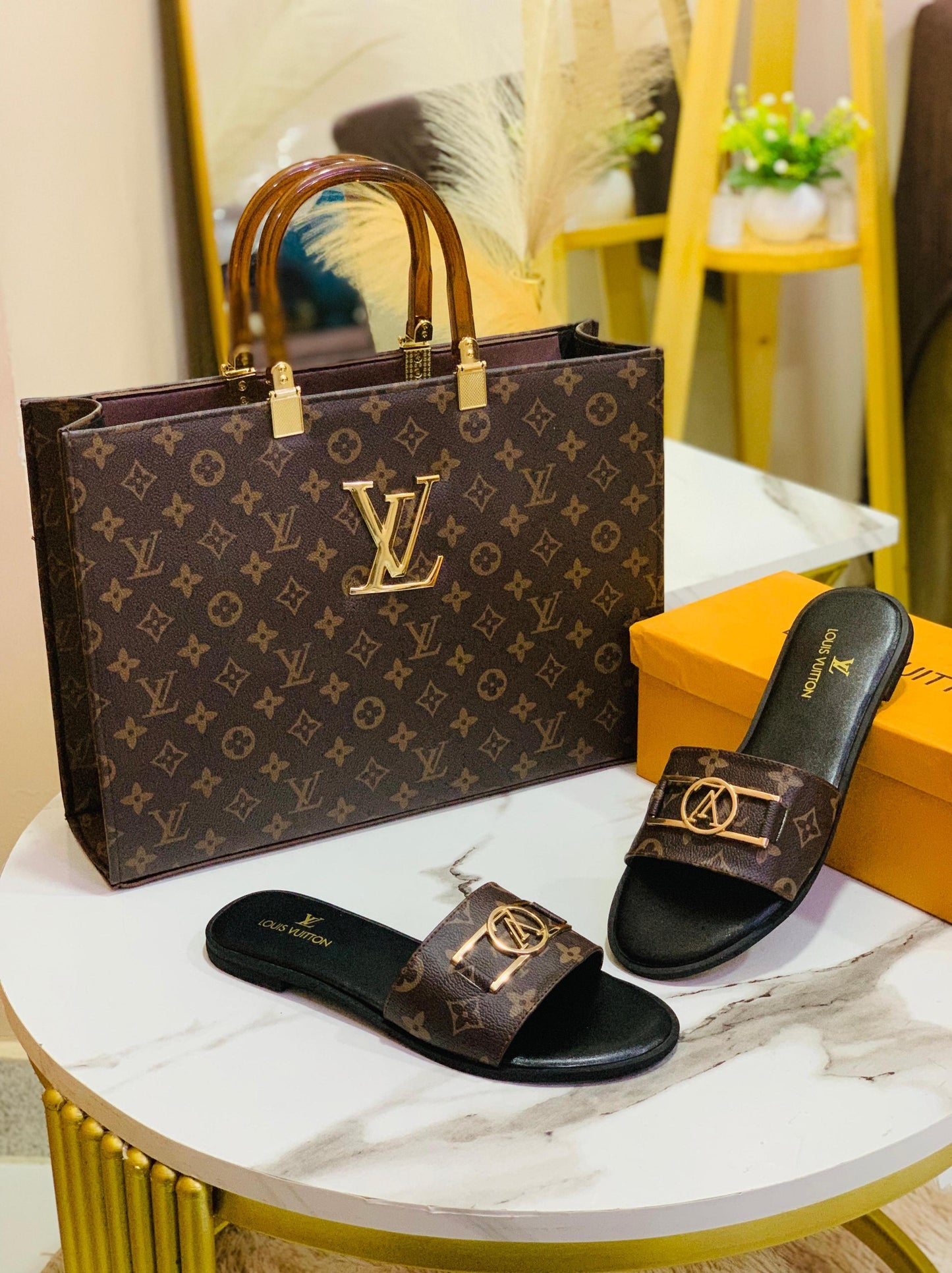 Luxury Handbag & Matching Slides Combo