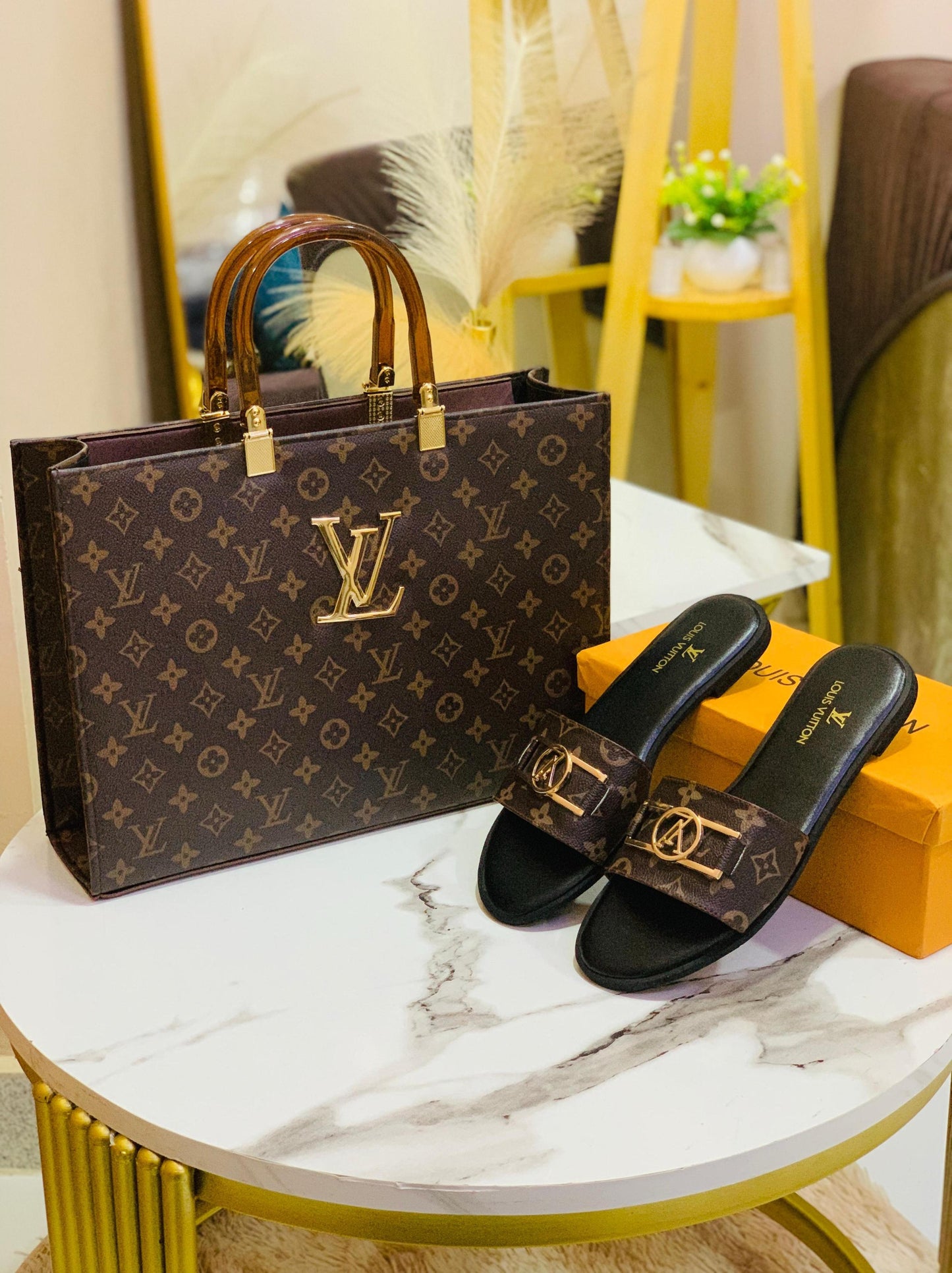 Luxury Handbag & Matching Slides Combo