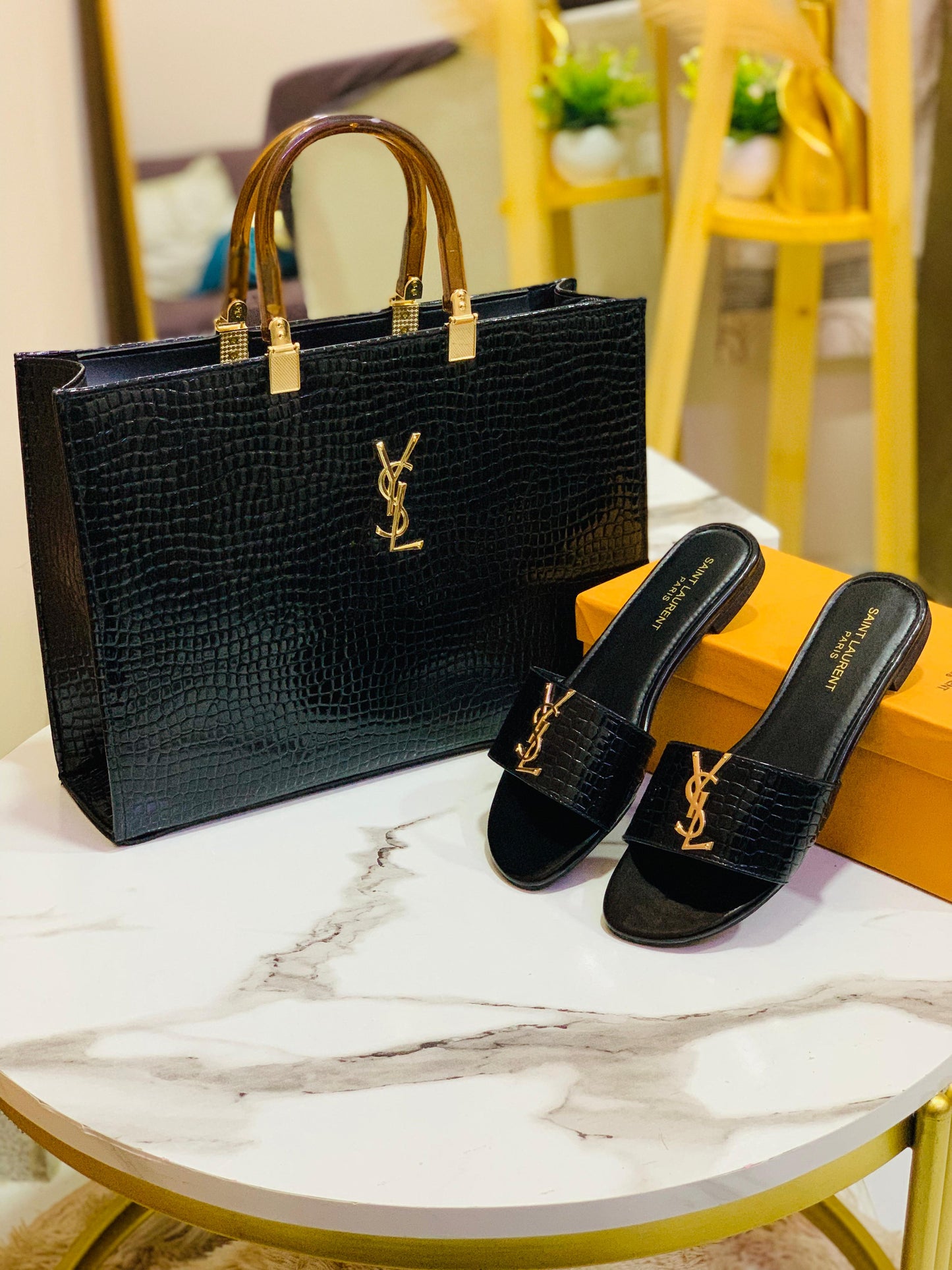 Luxury Handbag & Matching Slides Combo