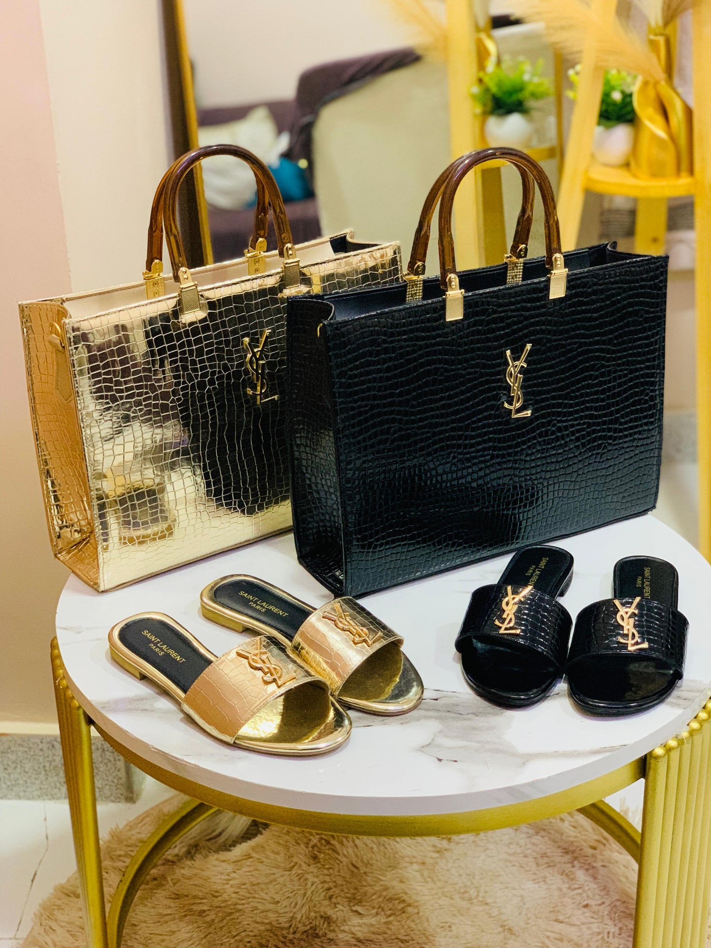Luxury Handbag & Matching Slides Combo